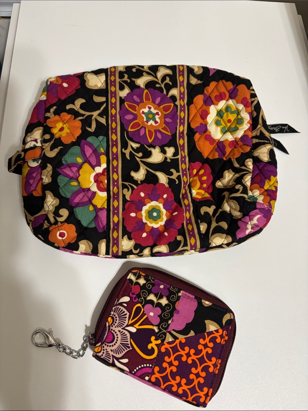 Vera Bradley Black Floral Quilted Cosmetic Bag - Multicolor